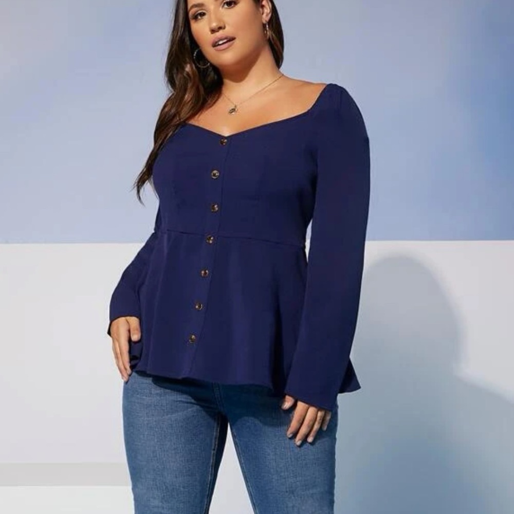 SHEIN Sweetheart Peplum Blouse - Picture 3 of 4